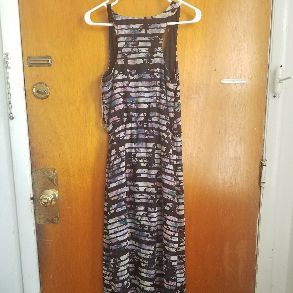 Multicolor floral striped maxi dress